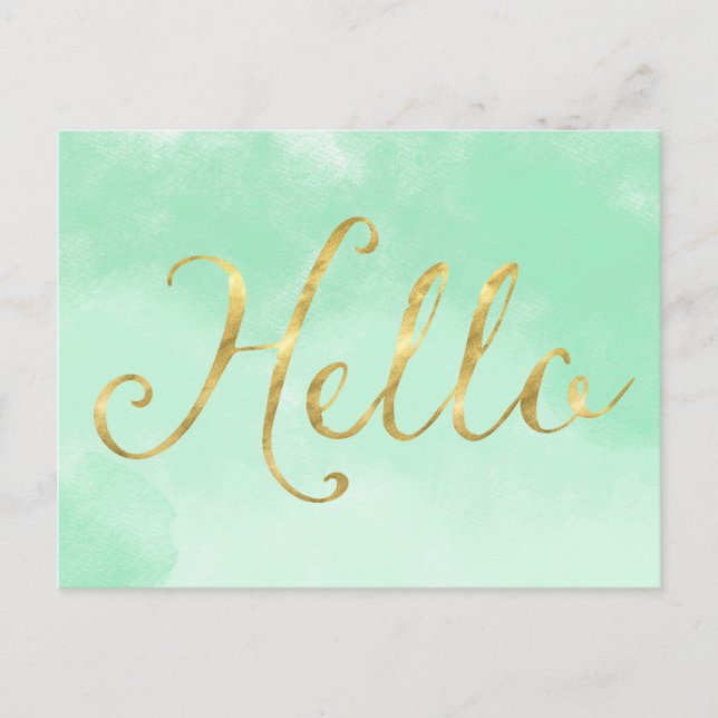 Cartão Postal Dourado Mint Watercolor Glam (Frente)