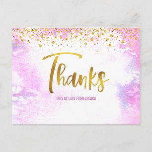 Cartão Postal Dourado Rosa Obrigado Doce 16 Watercolor Aniversár