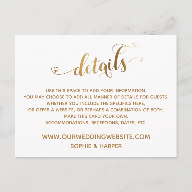 Cartão Postal Dourado Roteiro de Corações, Detalhes de Ouros sob (Frente)