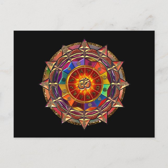 Cartão Postal Dourado Sun Mandala (Frente)
