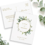 Cartão Postal Dourado Verde Botânico Obrigado<br><div class="desc">Este obrigado que você faz no cartão-postal apresenta a cor d'água do eucalipto,  folhas verdes e um círculo dourado. Para personalização mais avançada deste design,  clique no link "Personalizar mais". Itens correspondentes também estão disponíveis.</div>