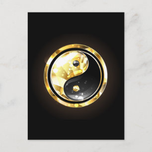 Cartão Postal Dourado Yin Yang a preto