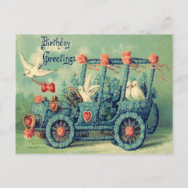 Cartão Postal Dove Car Forget-Me-Not Heart Rosas