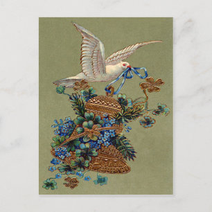 Cartão Postal Dove Forget Me Not Trevo de Quatro Folhas Sino Sem