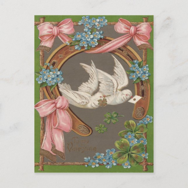 Cartão Postal Dove Forget-Me-Nots Ferradura Quatro Folhas (Frente)