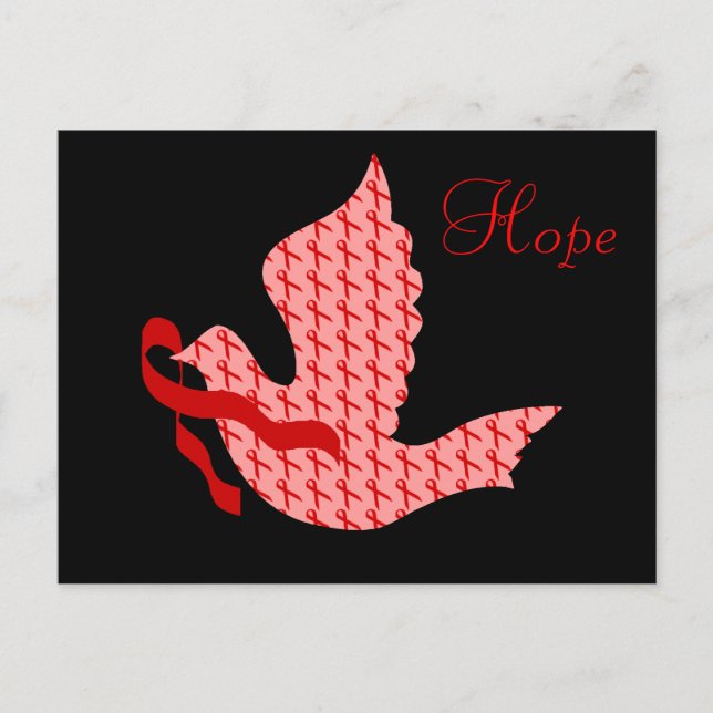 Cartão Postal Dove of Hope Red Ribbon - SIDA e VIH (Frente)