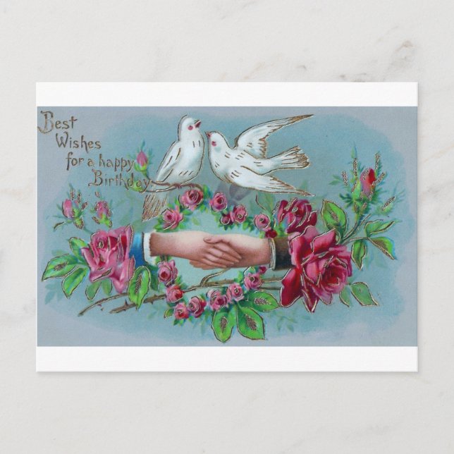 Cartão Postal Doves and Handshake Birthday (Frente)