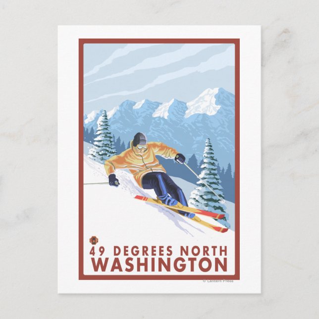 Cartão Postal Downhill Snow Skier - 49° Norte, WA (Frente)