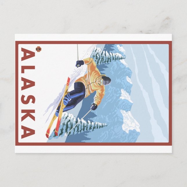Cartão Postal Downhill Snow Skier - Alasca (Frente)