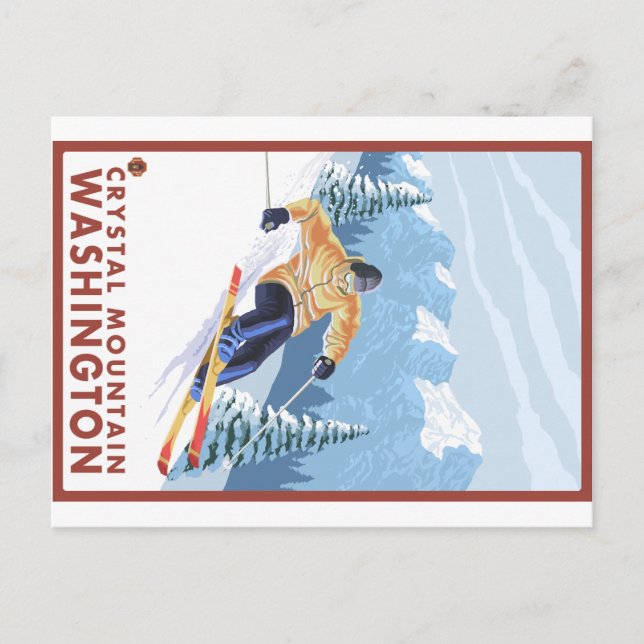 Cartão Postal Downhill Snow Skier - Crystal Mountain, WA (Frente)