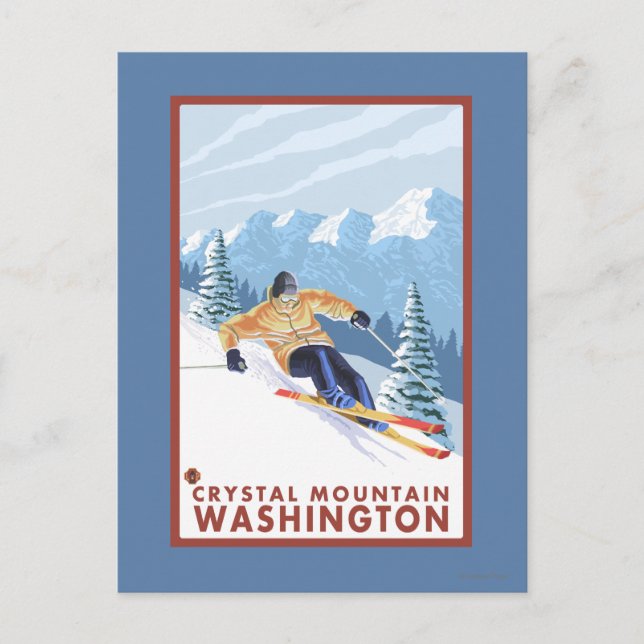 Cartão Postal Downhill Snow Skier - Crystal Mountain, WA (Frente)
