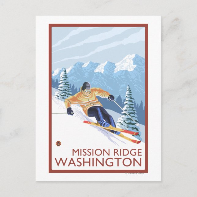 Cartão Postal Downhill Snow Skier - Mission Ridge, Washington (Frente)
