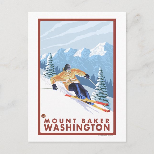Cartão Postal Downhill Snow Skier - Monte Baker, Washington (Frente)