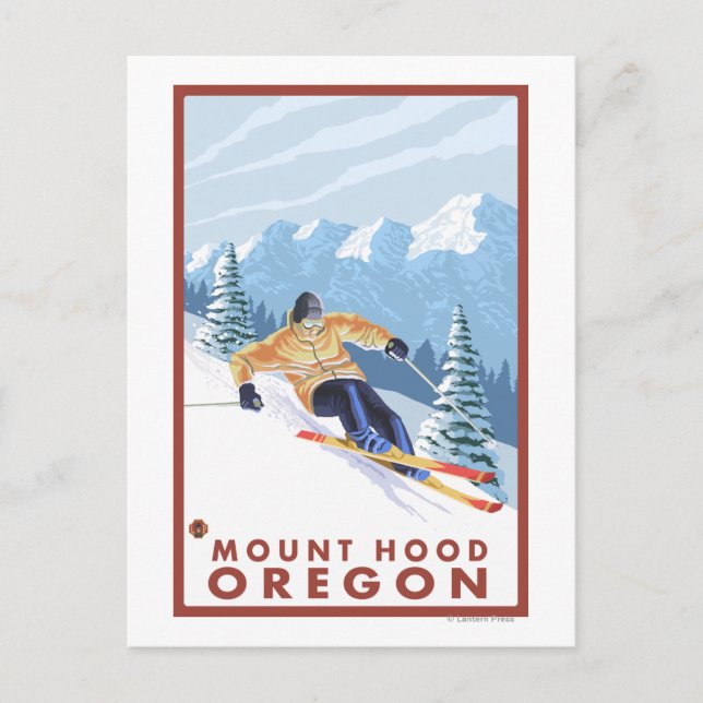 Cartão Postal Downhill Snow Skier - Monte Hood, Oregon (Frente)