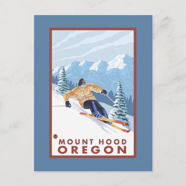Cartão Postal Downhill Snow Skier - Monte Hood, Oregon (Frente)
