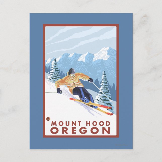 Cartão Postal Downhill Snow Skier - Monte Hood, Oregon (Frente)