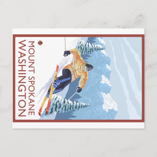 Cartão Postal Downhill Snow Skier - Monte Spokane, Washington (Frente)