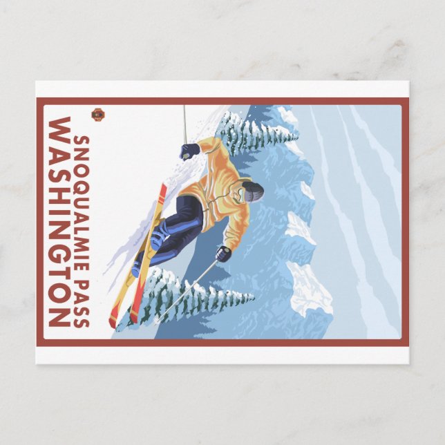 Cartão Postal Downhill Snow Skier - Snoqualmie Pass, WA (Frente)