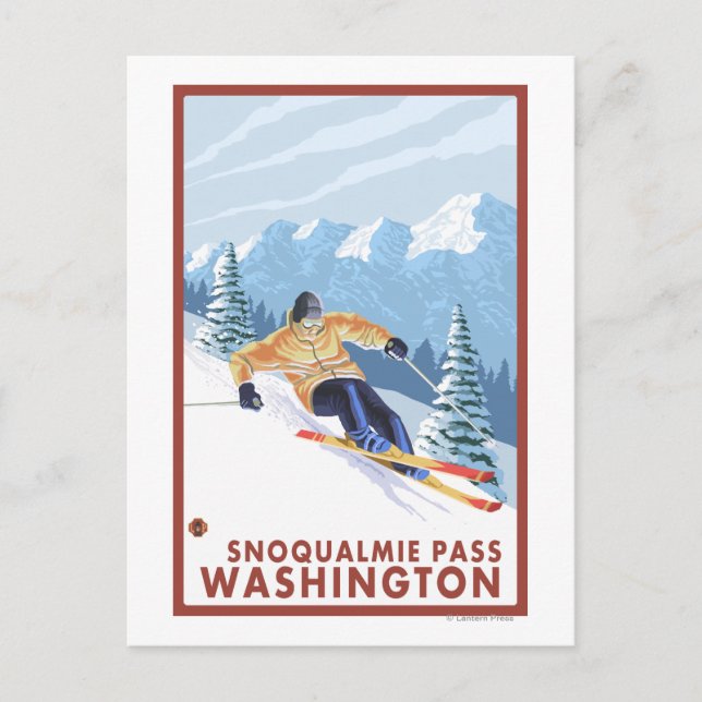 Cartão Postal Downhill Snow Skier - Snoqualmie Pass, WA (Frente)