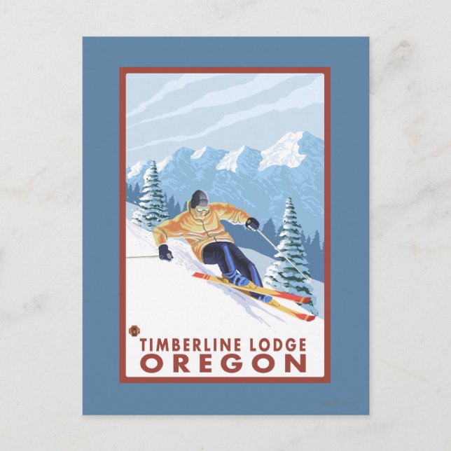 Cartão Postal Downhill Snow Skier - Timberline Lodge, Oregon (Frente)