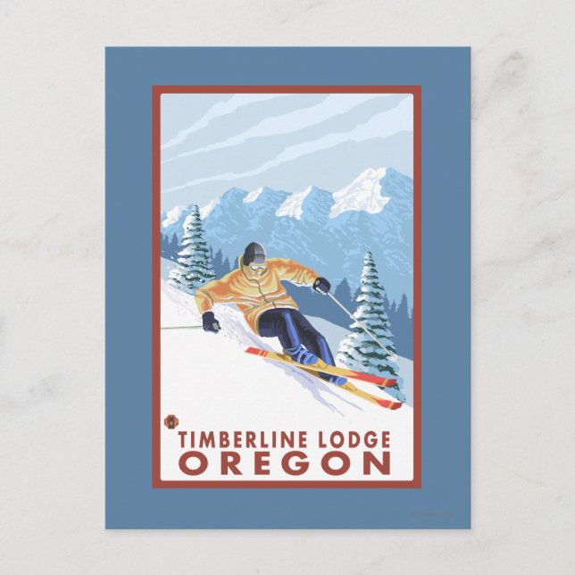 Cartão Postal Downhill Snow Skier - Timberline Lodge, Oregon (Frente)