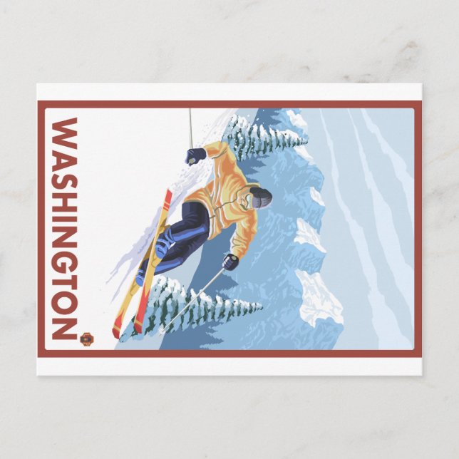 Cartão Postal Downhill Snow Skier - Washington (Frente)
