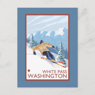 Cartão Postal Downhill Snow Skier - White Pass, Washington