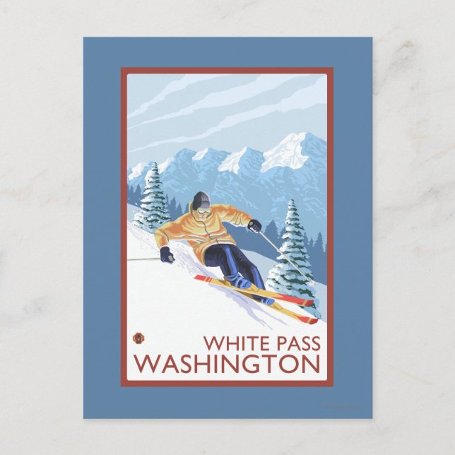Cartão Postal Downhill Snow Skier - White Pass, Washington (Frente)