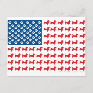 Cartão Postal Doxie - Bandeira Americana Patriótica Dachshund