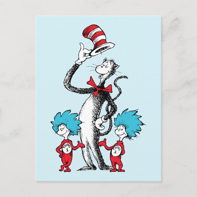 Cartão Postal Dr. Seuss | Gato no Chapéu, Coisa Um e Coisa Dois (Frente)