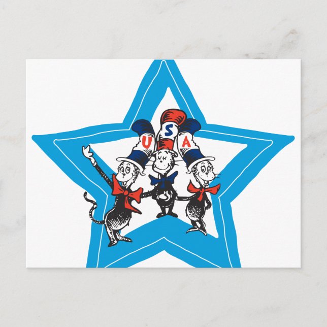 Cartão Postal Dr. Seuss | Pequenos Gatos EUA Chapéus Gráficos (Frente)