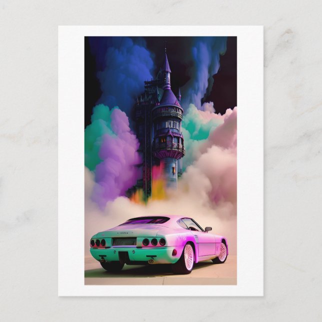 Cartão Postal Dracula dirige carro esportivo - Ken Gage Art (Frente)