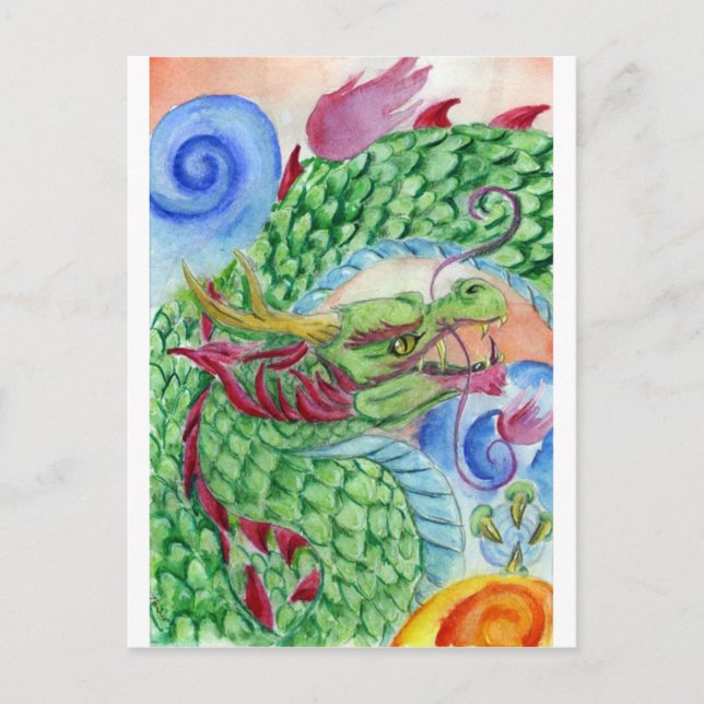 Cartão Postal Dragão Asiático Verde (Frente)