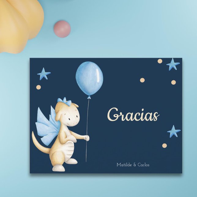 Cartão Postal Dragão Azul Bebê Espanhol Obrigado Chás de Bebê (Criador carregado)