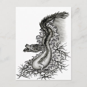 Cartão Postal Dragão chinês, Design preto e branco em tatuostilo