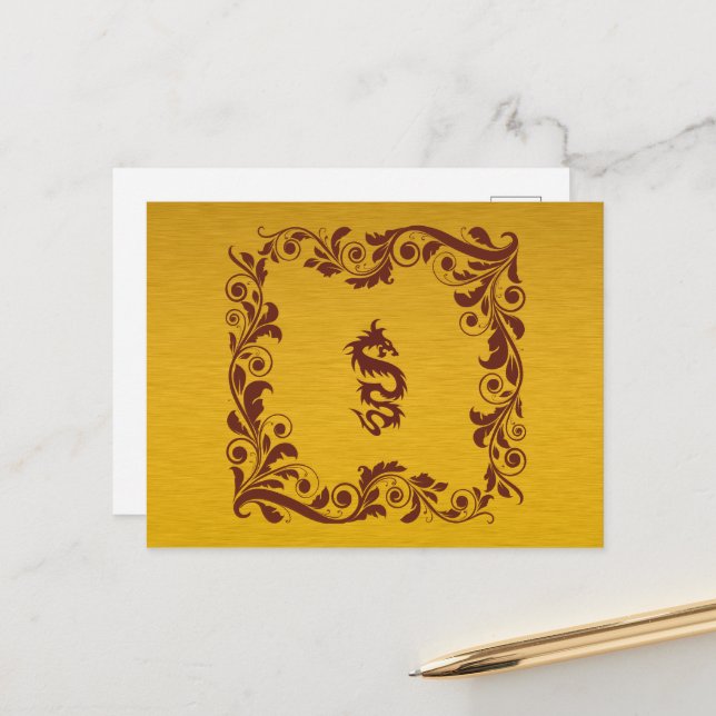 Cartão Postal Dragão Chinês, Dragão Vermelho, Fantasia, mitologi (Frente/Verso In Situ)