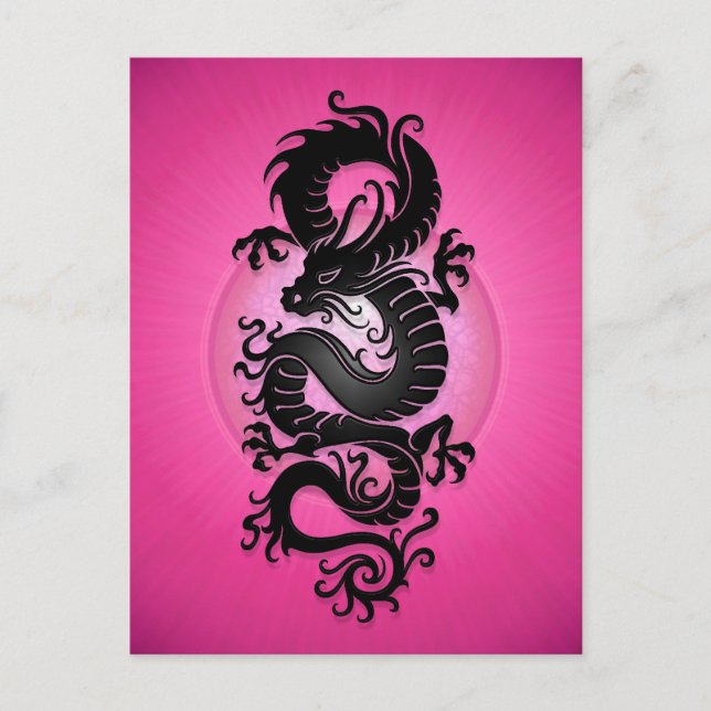 Cartão Postal Dragão Chinês Explosão Rosa (Frente)