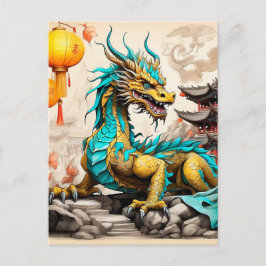 Cartão Postal Dragão chinês tradicional para o Ano Novo Chinês