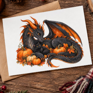 Cartão Postal Dragão de Halloween com Abóboras