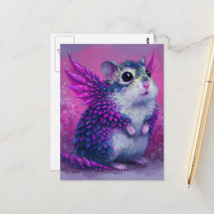 Cartão Postal Dragão de Hamster Rosa Adorável