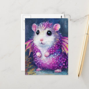 Cartão Postal Dragão de Hamster Rosa Fofo