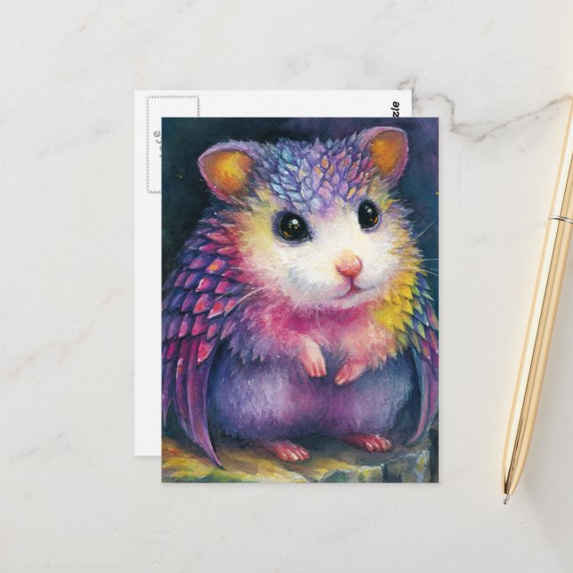 Cartão Postal Dragão de Hamster Rosa Único (Frente/Verso In Situ)