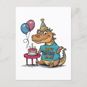 Cartão Postal dragão de komodo desenho animado fofo de aniversár