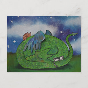 Cartão Postal Dragão e Gatos com Sono