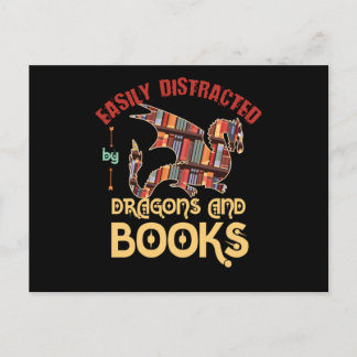 Cartão Postal Dragão E Livros