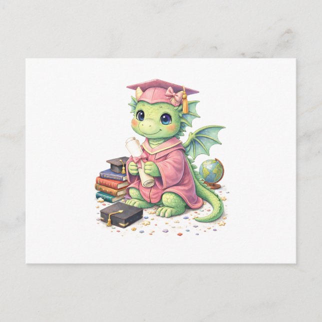 Cartão Postal Dragão Fantasioso Graduado com Diploma (Frente)