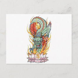Cartão Postal Dragão japonês e Flor de Lotus