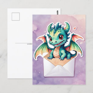 Cartão Postal Dragão Kawaii, Cute, Cartão-postal