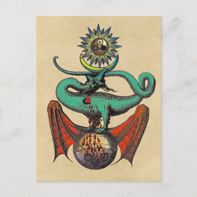 Cartão Postal Dragão Medieval da Sepia de Pergaminho Ripley (Frente)