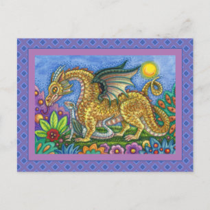 CARTÃO POSTAL DRAGÃO MEDIEVAL E JARDIM DE ARTE FOLK JOVEM E COL